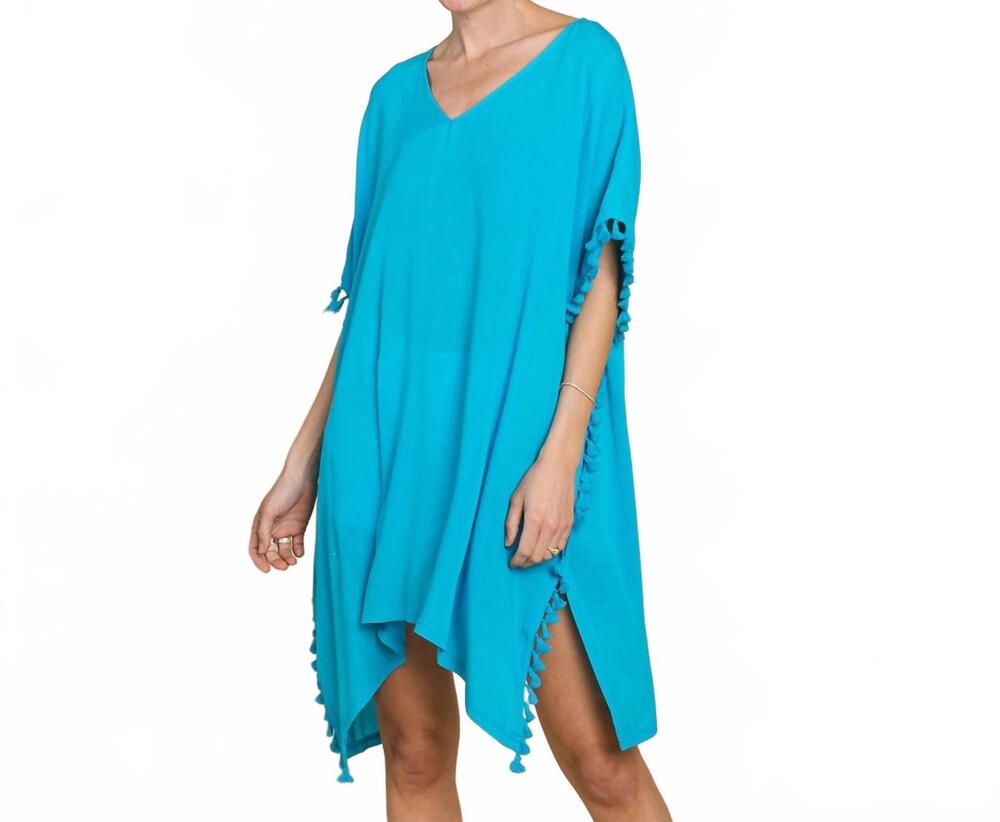NEW COTTON BLEU tassel trim top in turquoise